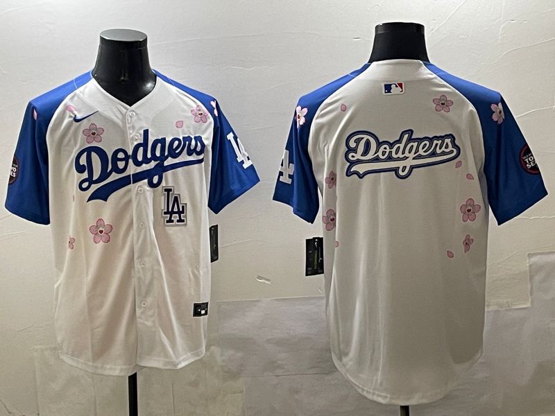 Men Los Angeles Dodgers Blank White Blue Sakura Edition 2025 Nike MLB Jersey style 18